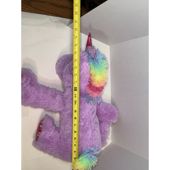 Hug Fun Purple Unicorn Stuffed w/ Rainbow Mane & Tail - Shiny Red Horn & Hooves - Picture 8 of 9